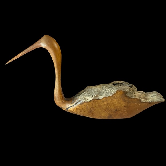 VTG Hand Carved Wood Coastal Bird Sculpture Driftwood Heron Whimbrel Cormorant - Picture 1 of 13